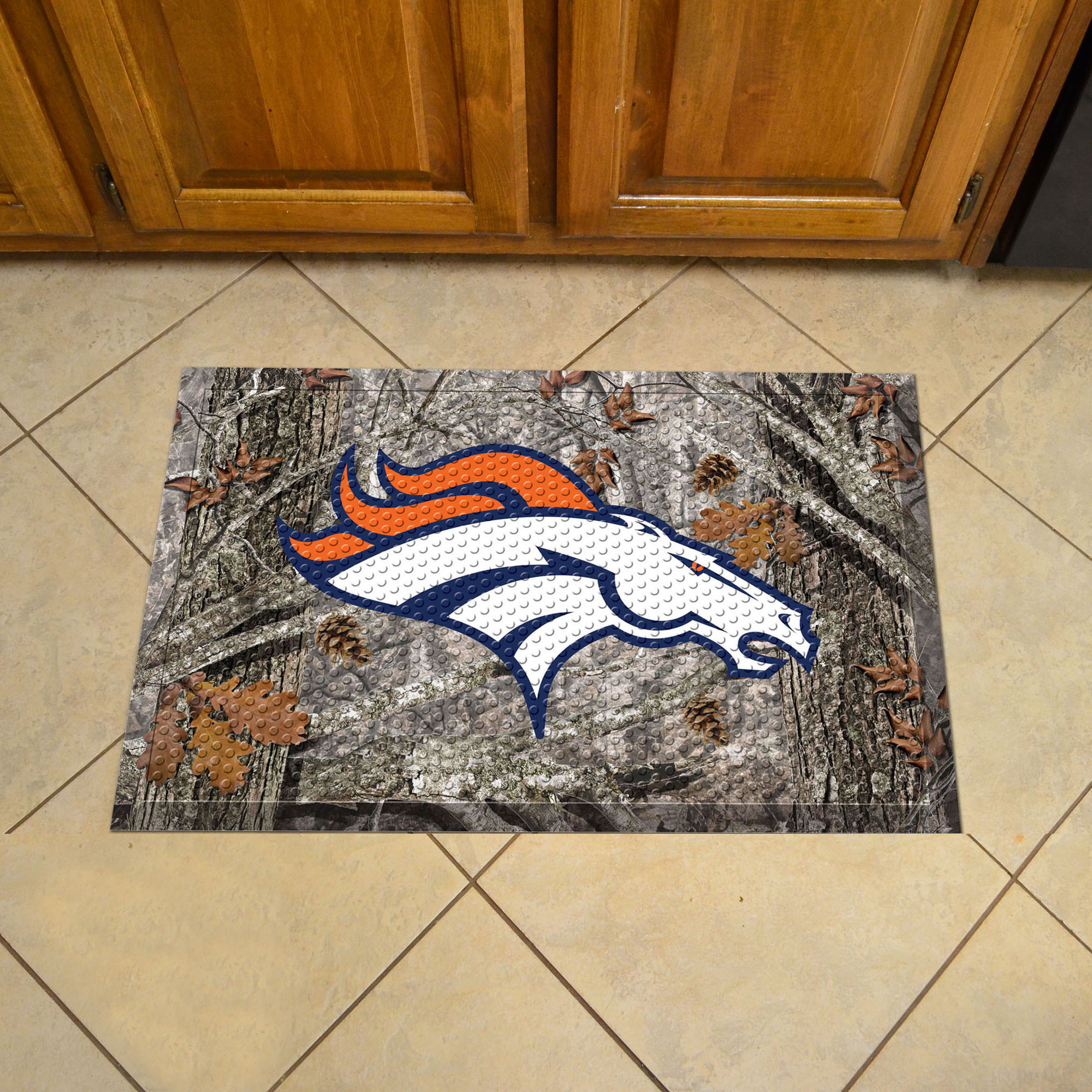 Denver Broncos Scrapper Doormat - 19 x 30 rubber (Field & Logo: Camo & Logo)