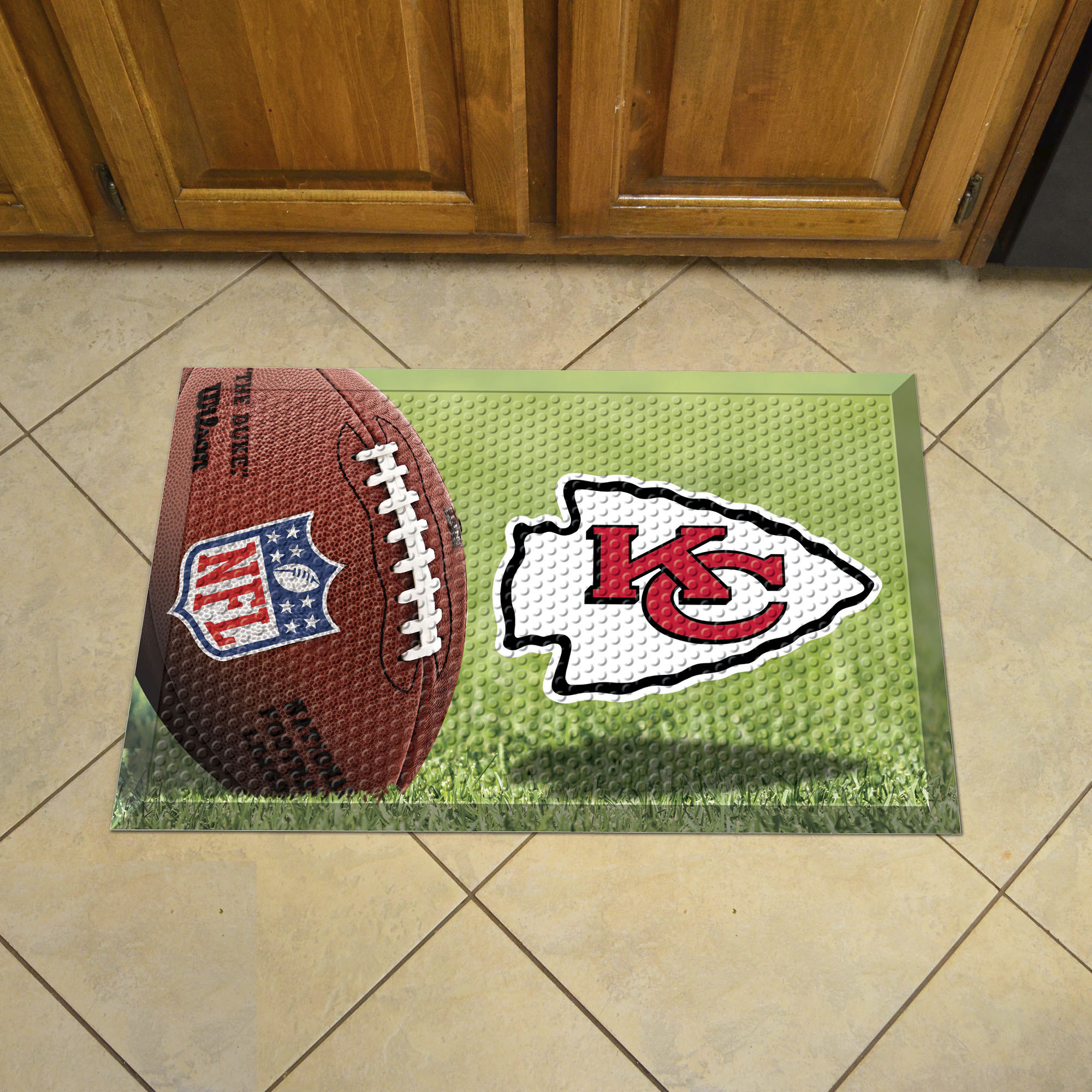 Kansas City Chiefs Scrapper Doormat - 19 x 30 rubber (Field & Logo: Football Field)