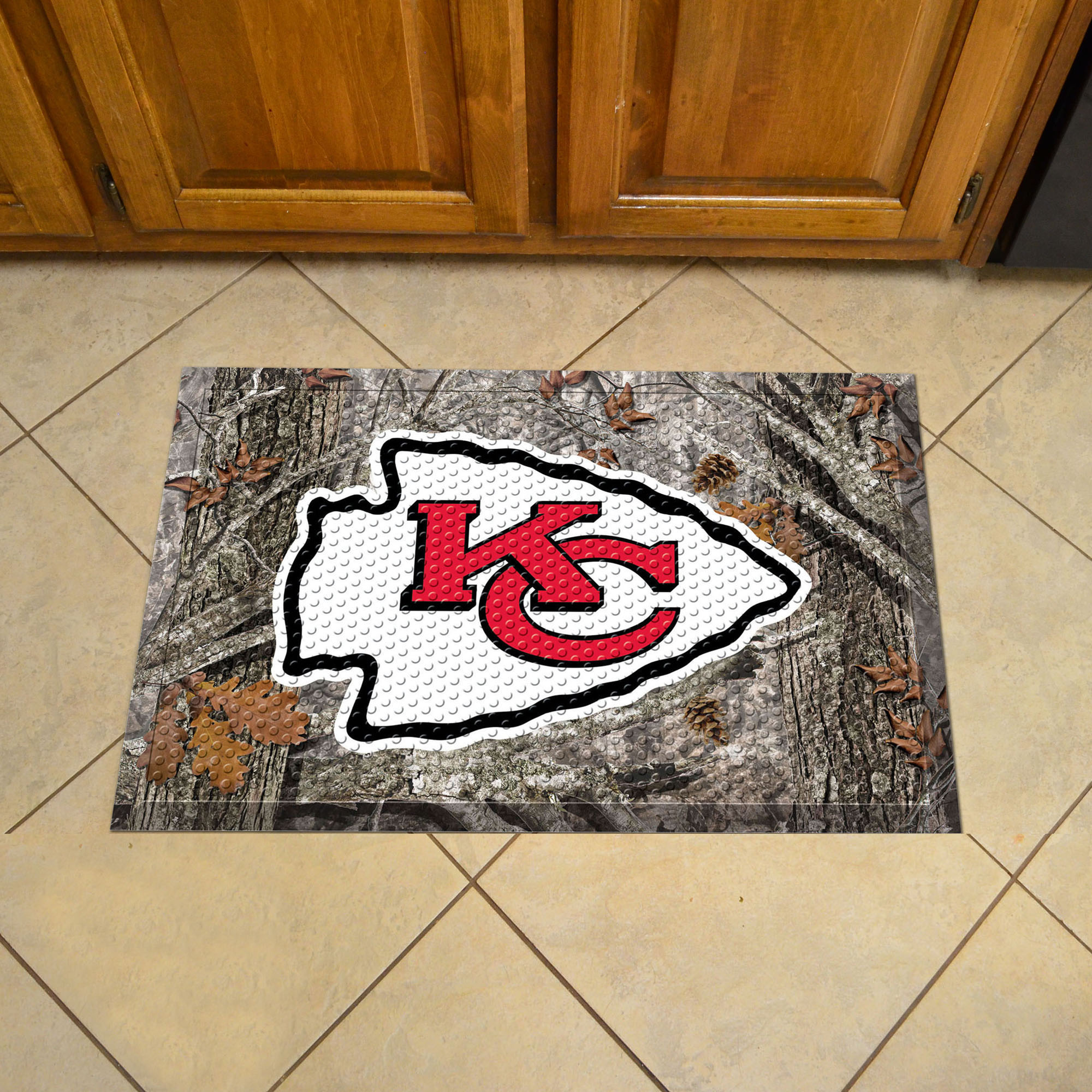 Kansas City Chiefs Scrapper Doormat - 19 x 30 rubber (Field & Logo: Camo & Logo)