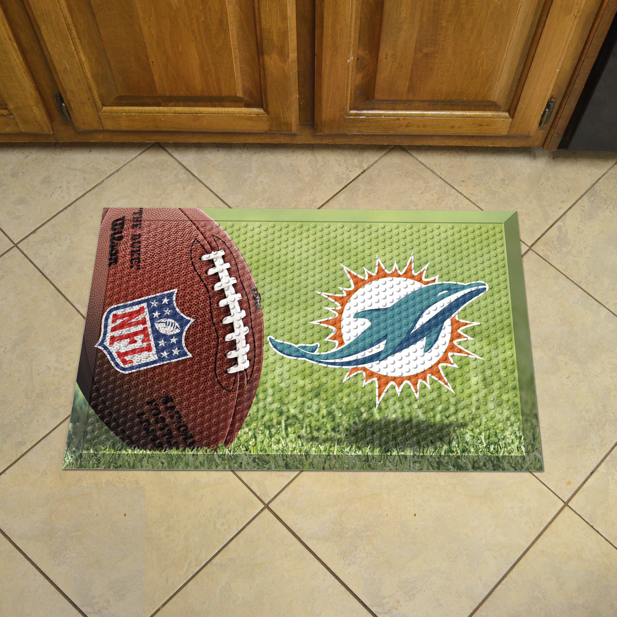 Miami Dolphins Scrapper Doormat - 19 x 30 rubber (Field & Logo: Football Field)