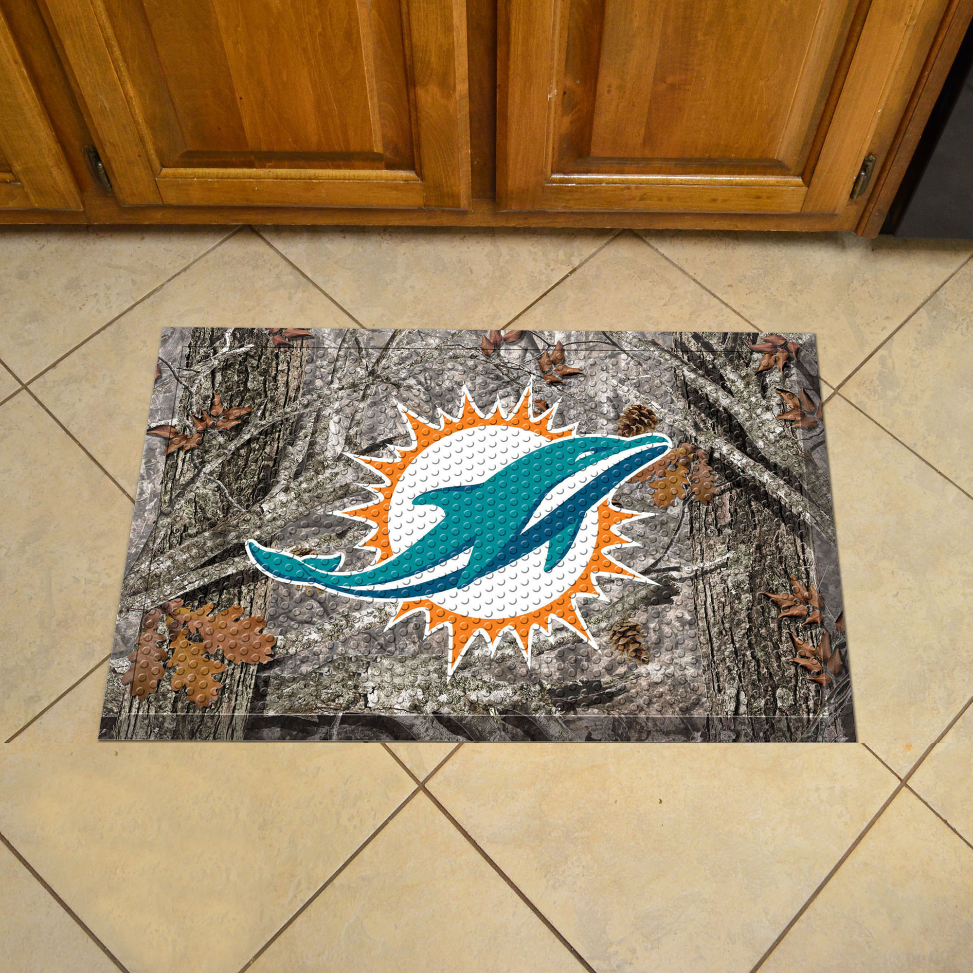 Miami Dolphins Scrapper Doormat - 19 x 30 rubber (Field & Logo: Camo & Logo)