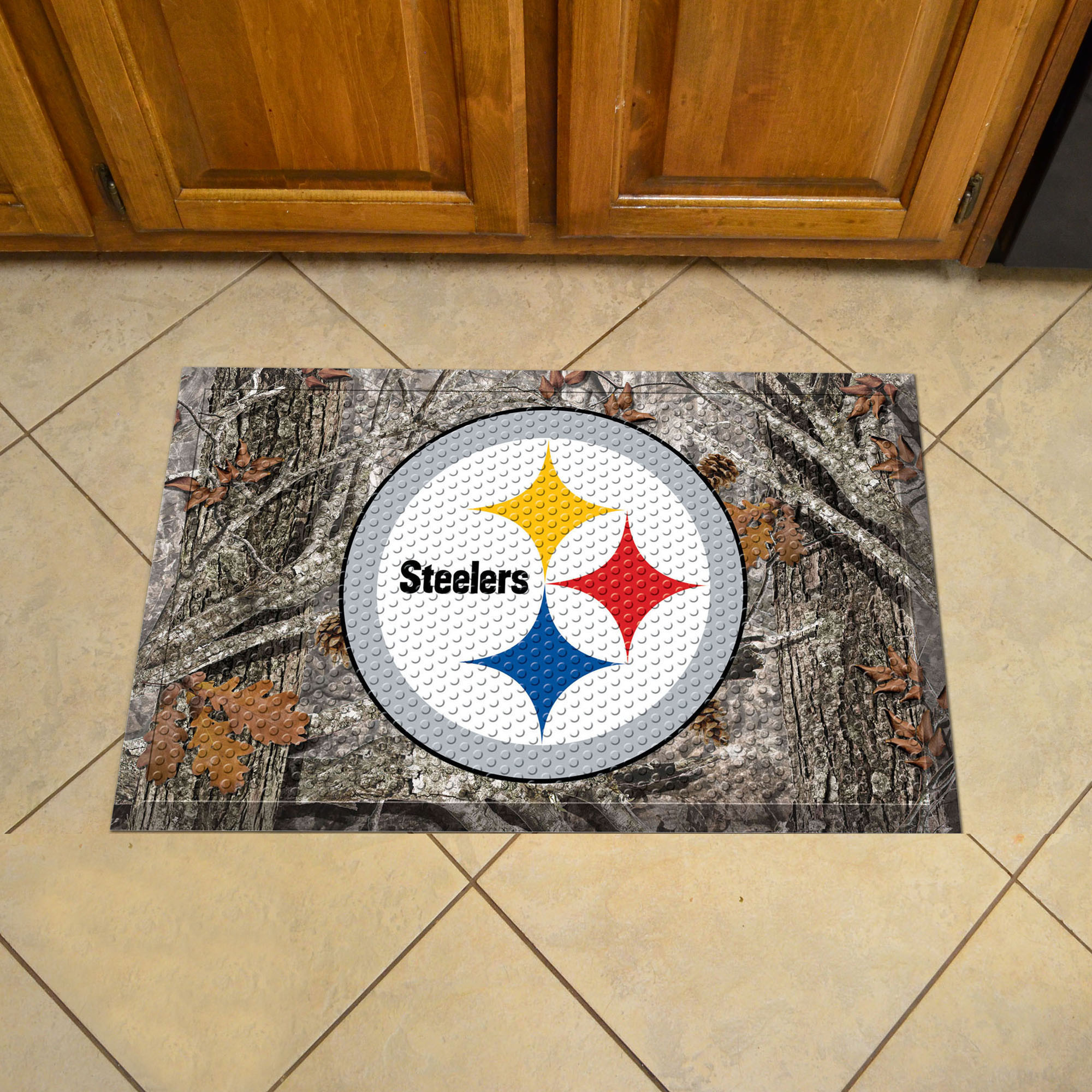 Pittsburgh Steelers Scrapper Doormat - 19 x 30 rubber (Field & Logo: Camo & Logo)