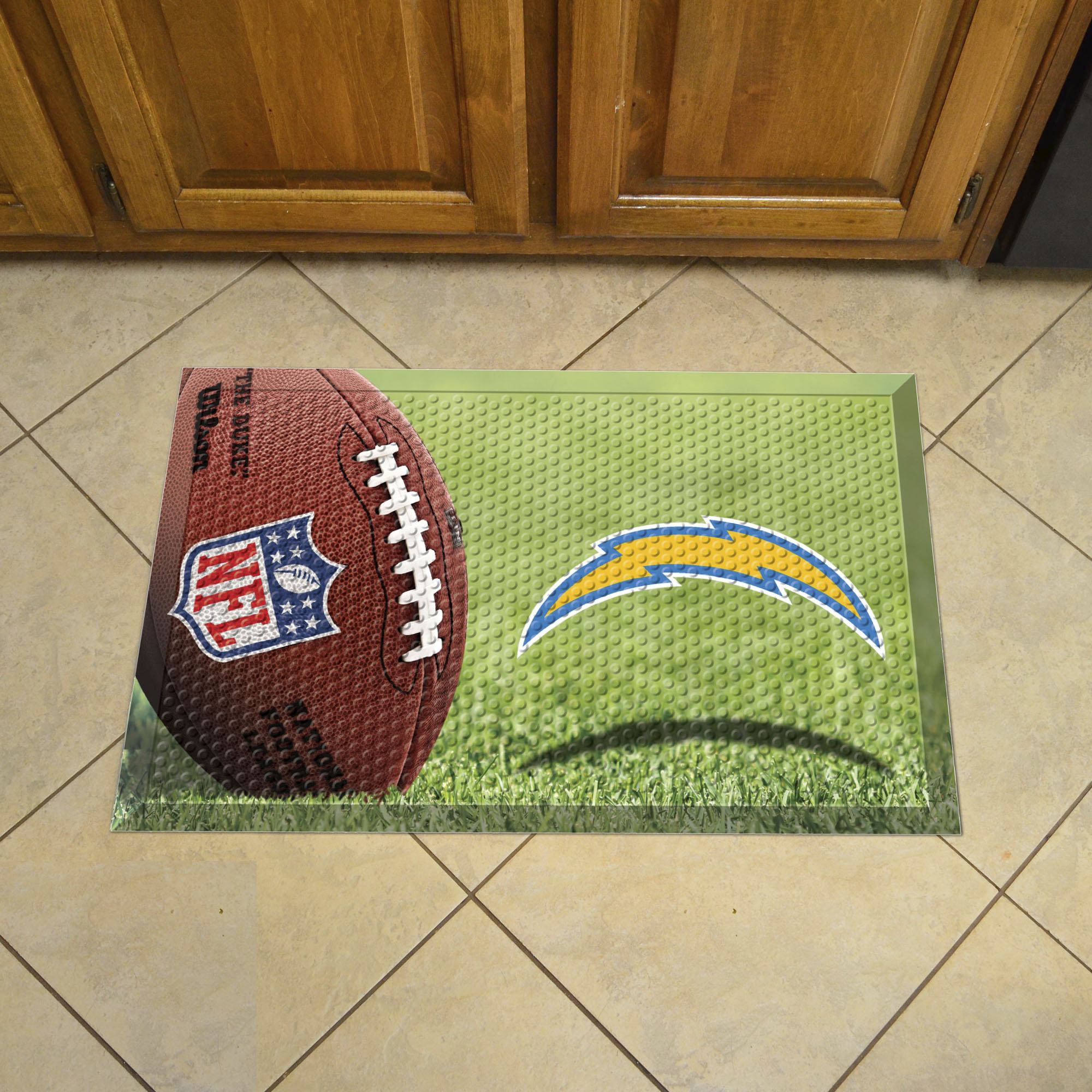 Los Angeles Chargers Scrapper Doormat - 19 x 30 rubber (Field & Logo: Football Field)