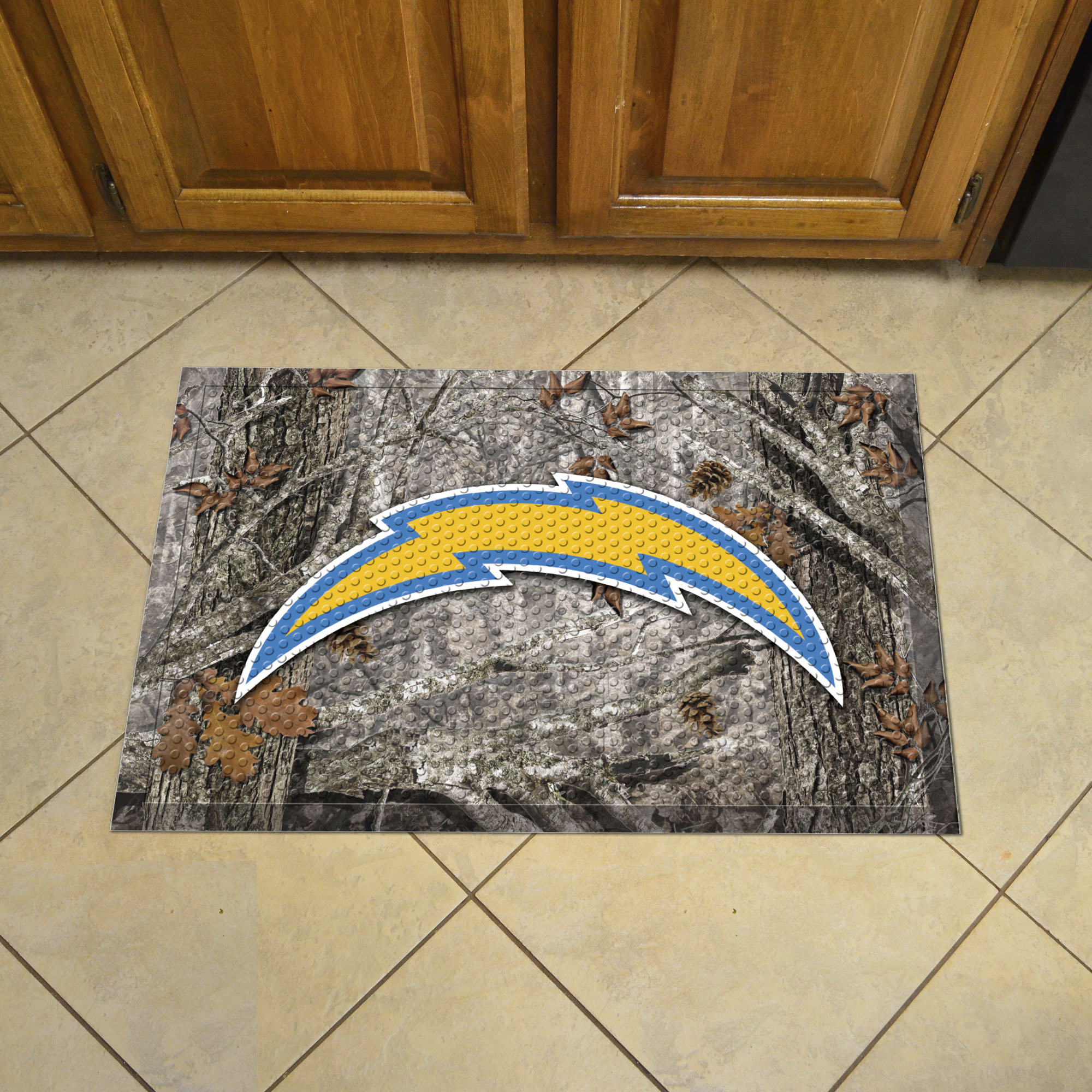Los Angeles Chargers Scrapper Doormat - 19 x 30 rubber (Field & Logo: Camo & Logo)