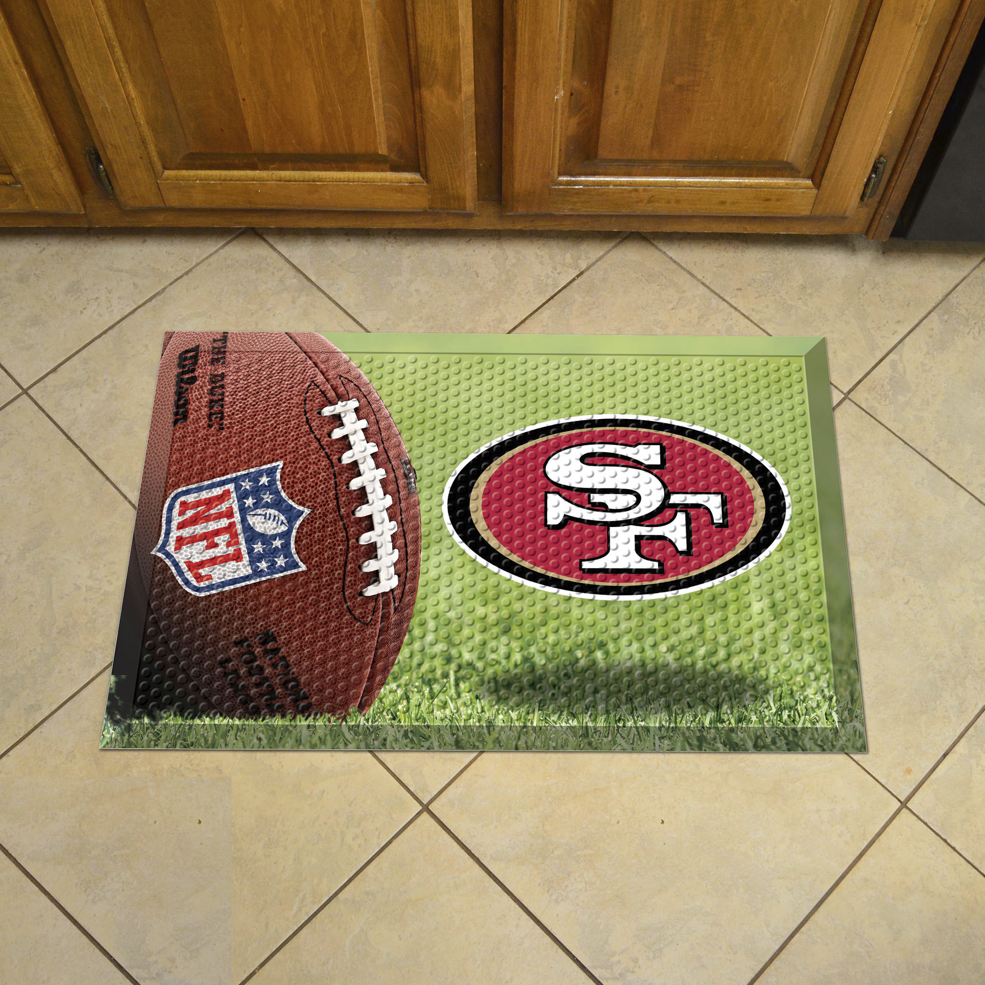 San Francisco 49ers Scrapper Doormat - 19 x 30 rubber (Field & Logo: Camo & Logo)