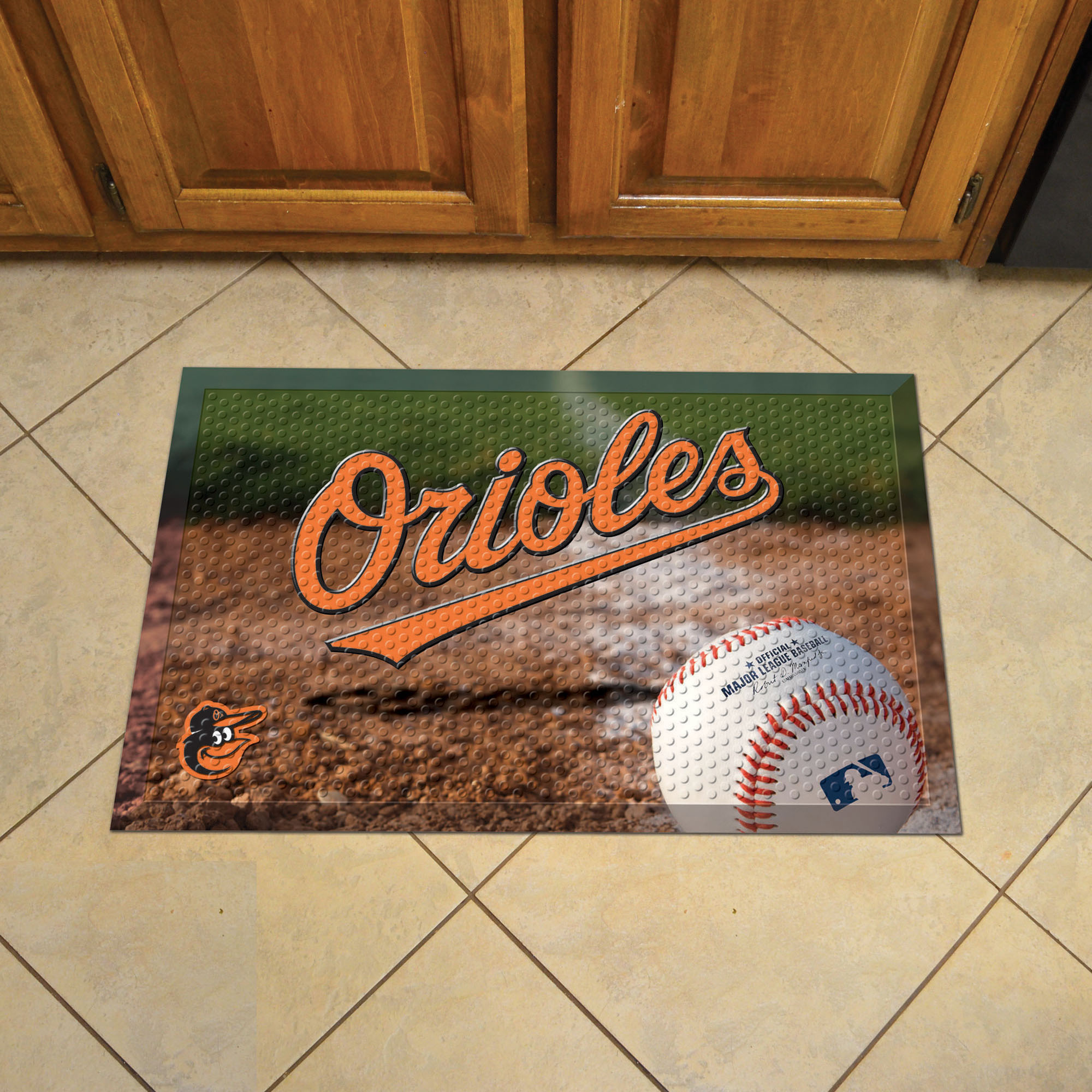 Baltimore Orioles Scrapper Doormat - 19 x 30 Rubber (Field & Logo: Baseball Field)