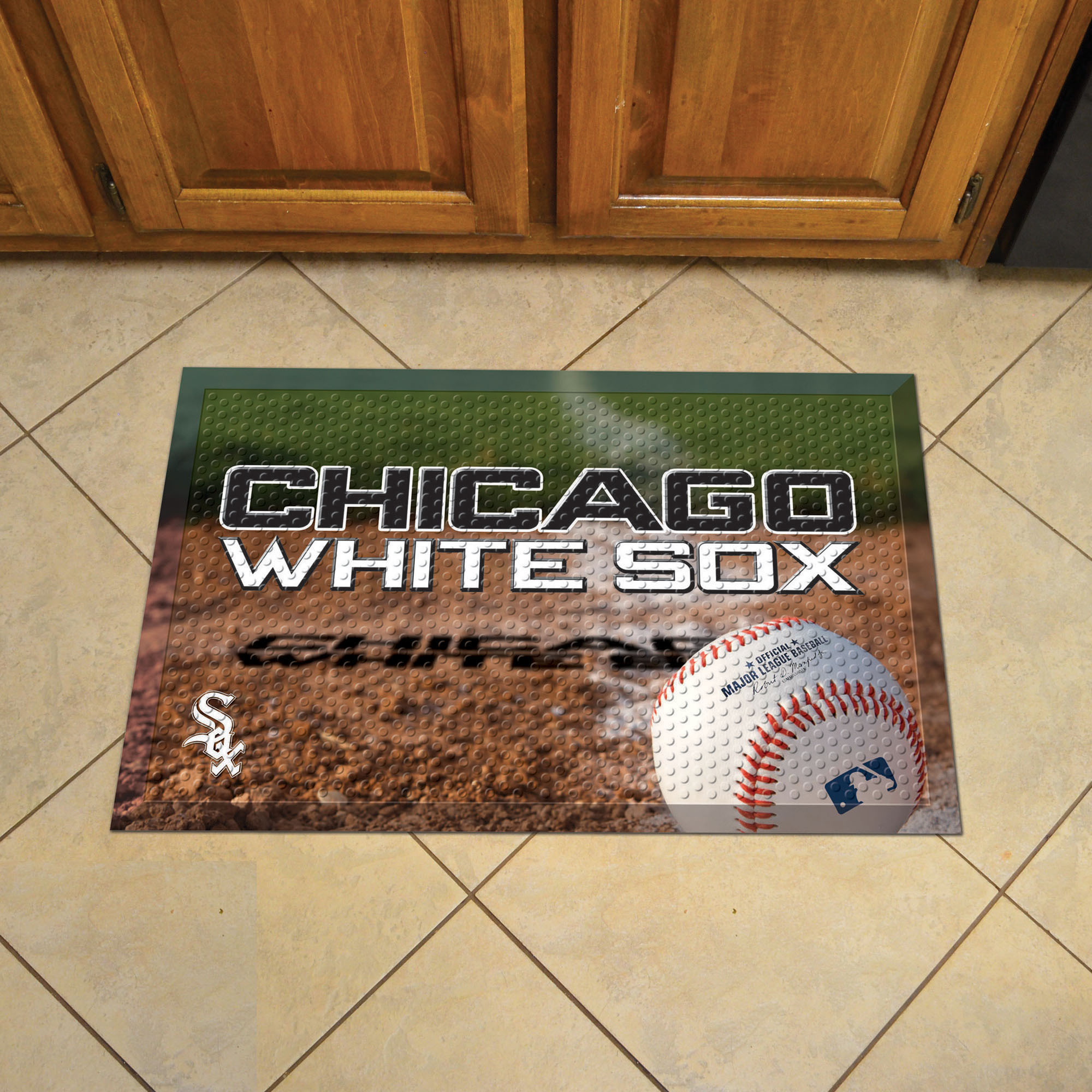 Chicago White Sox Scrapper Doormat - 19 x 30 Rubber (Field & Logo: Baseball Field)