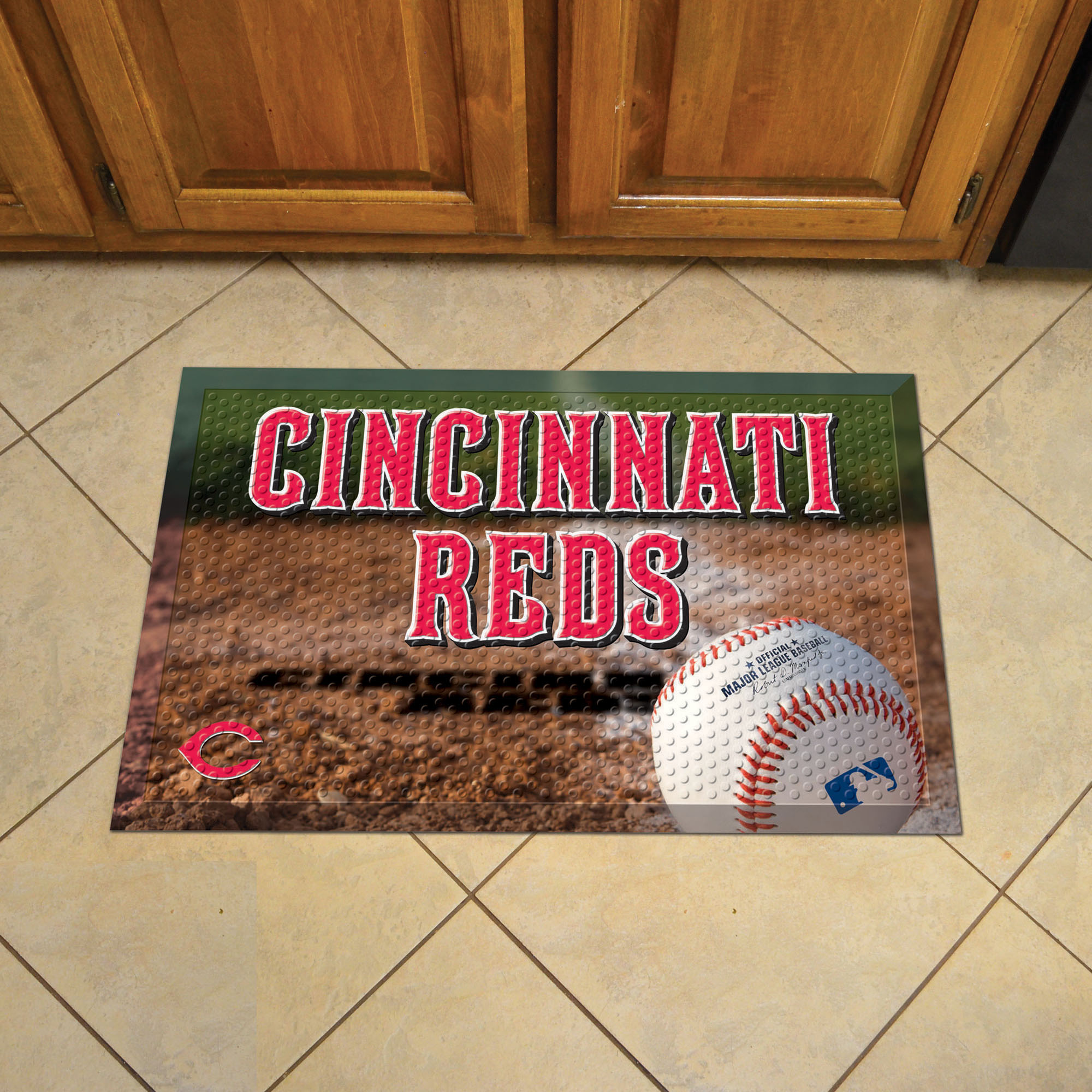 Cincinnati Reds Scrapper Doormat - 19 x 30 Rubber (Field & Logo: Baseball Field)