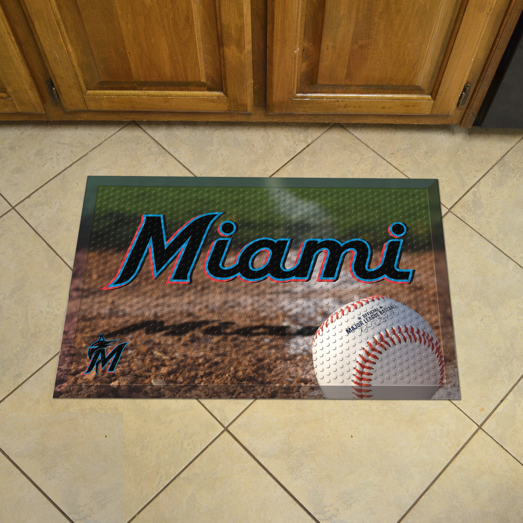 Miami Marlins Scrapper Doormat - 19 x 30 Rubber (Field & Logo: Baseball Field)