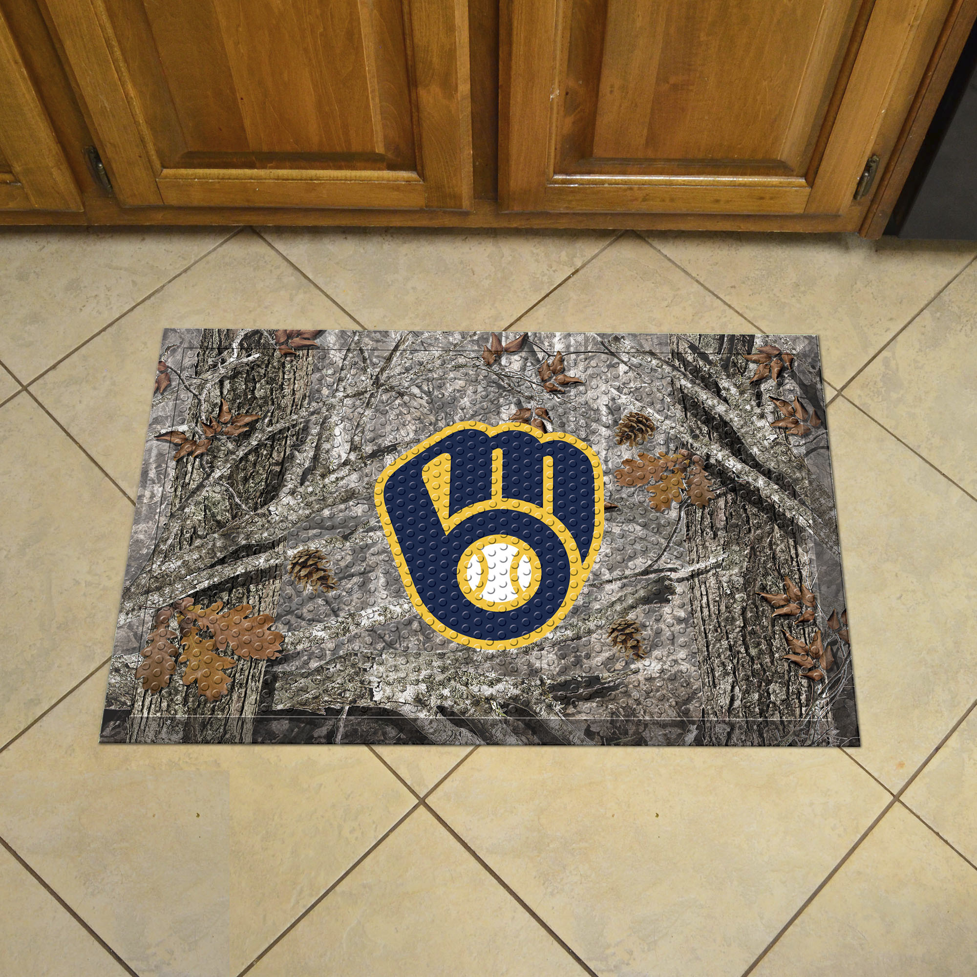 Milwaukee Brewers Scrapper Doormat - 19 x 30 Rubber (Field & Logo: Camo & Logo)