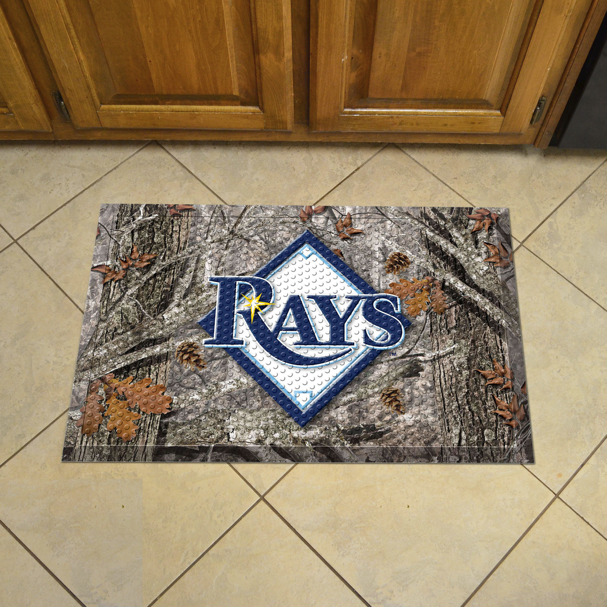 Tampa Bay Devil Rays Scrapper Doormat - 19 x 30 Rubber (Field & Logo: Camo & Logo)