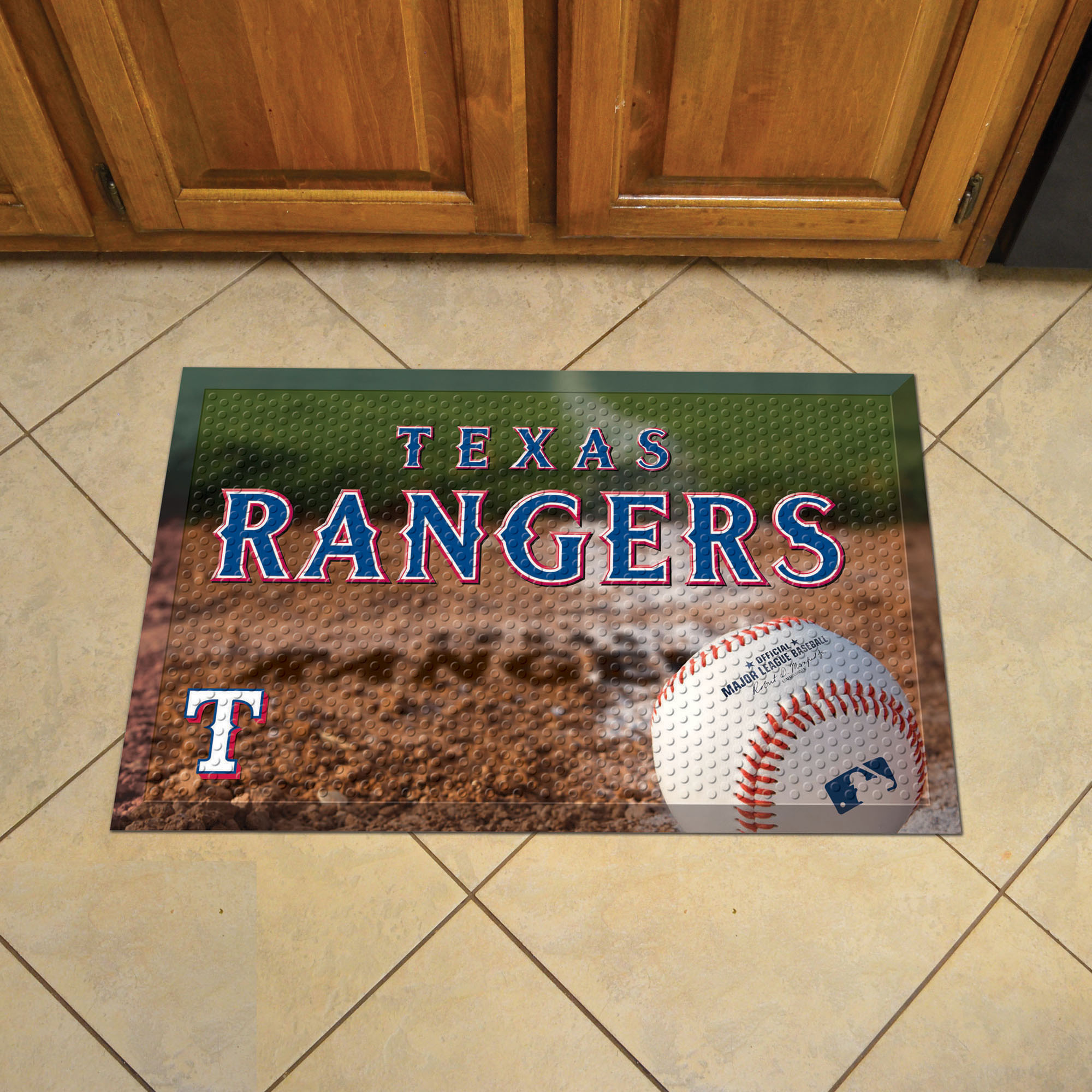 Texas Rangers Scrapper Doormat - 19 x 30 Rubber (Field & Logo: Baseball Field)
