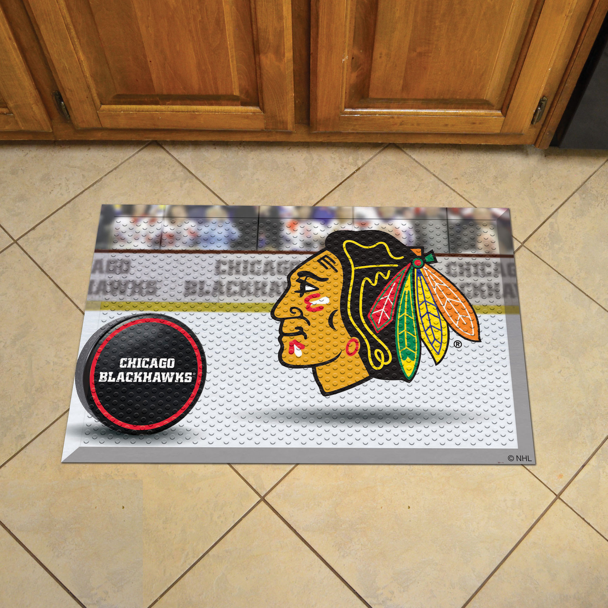 Blackhawks Scrapper Doormat - 19" x 30" Rubber (Camo or Rink Design: Rink & Logo)