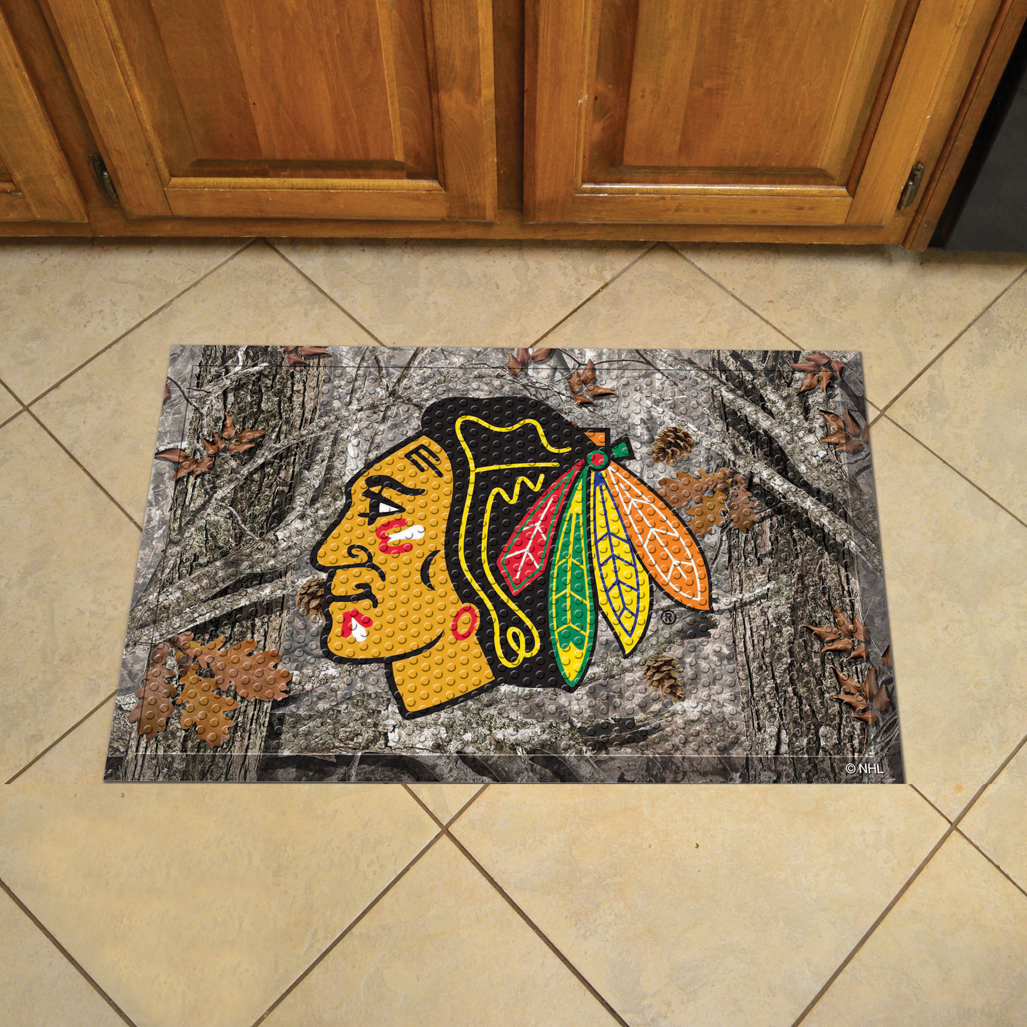 Blackhawks Scrapper Doormat - 19" x 30" Rubber (Camo or Rink Design: Camo & Logo)