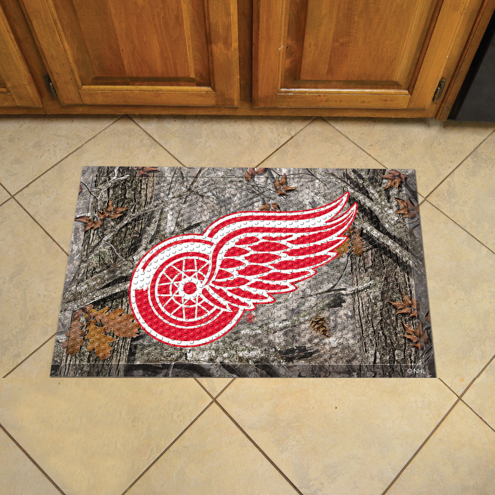 Red Wings Scrapper Doormat - 19" x 30" Rubber (Camo or Rink Design: Camo & Logo)