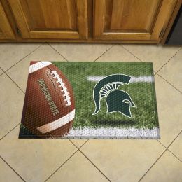 Michigan State University Scrapper Doormat - 19" x 30" Rubber (Field & Logo: Football Field)