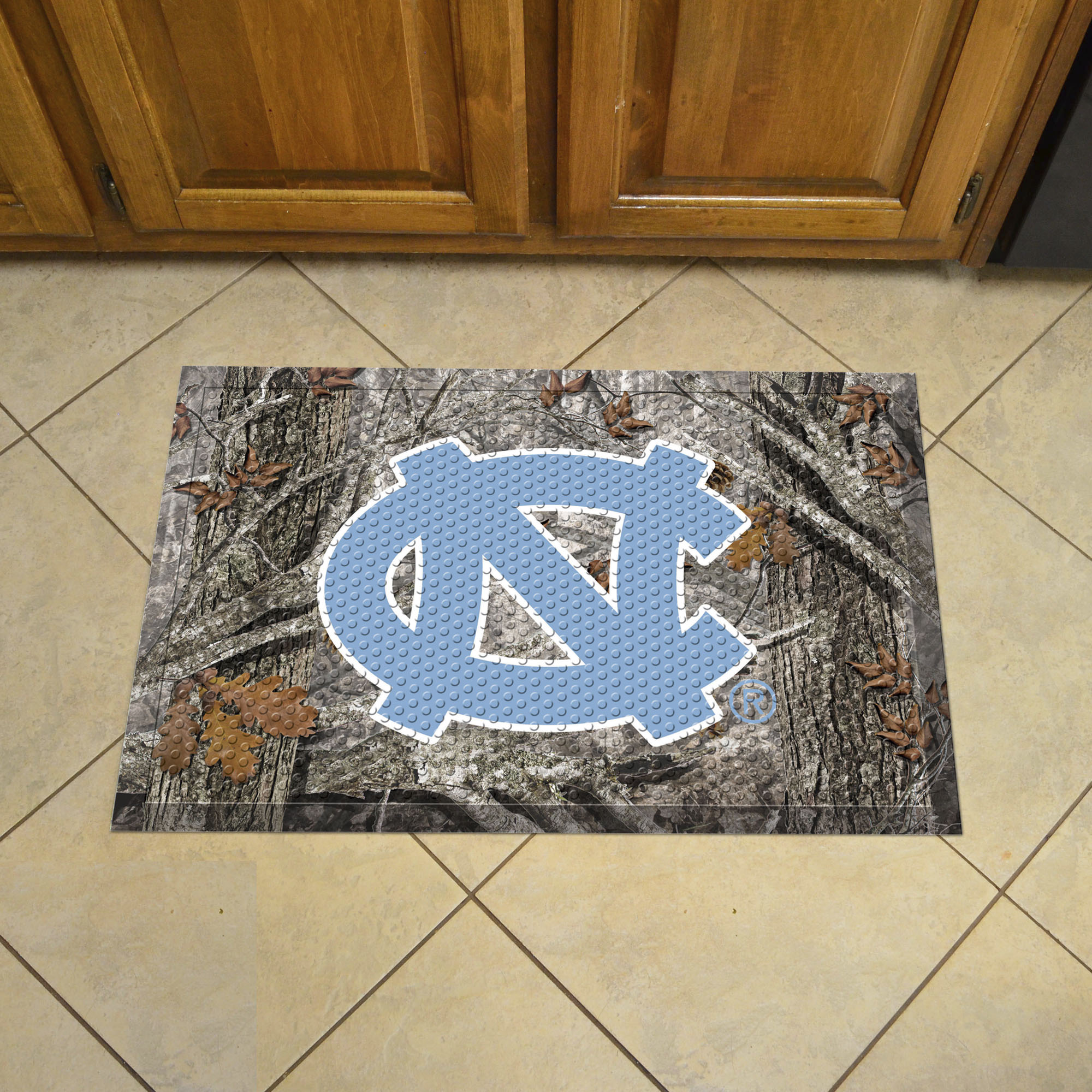 North Carolina Scrapper Doormat - 19" x 30" Rubber (Field & Logo: Camo & Logo)