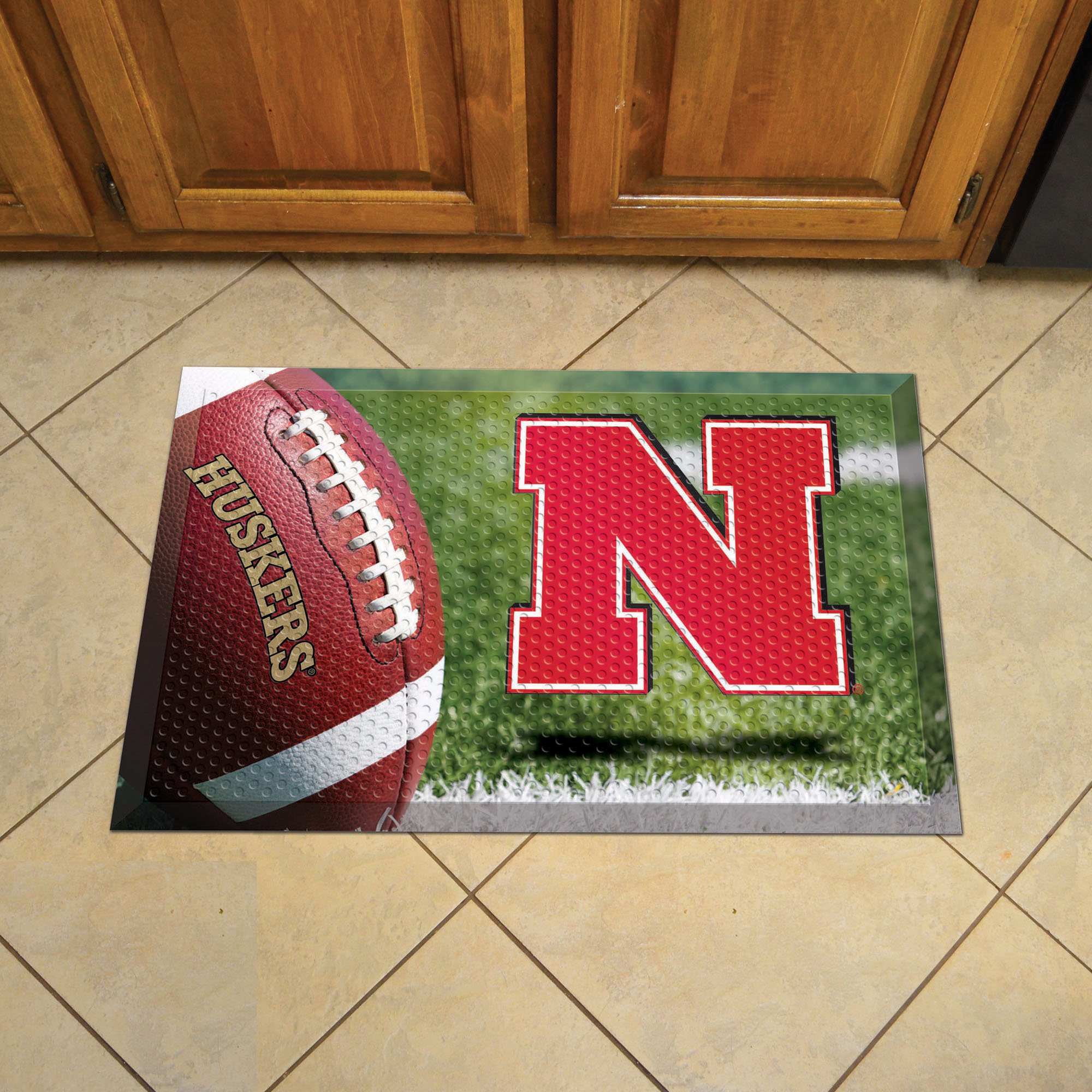 UNL Scrapper Doormat - 19 x 30 Rubber (Field & Logo: Football Field)